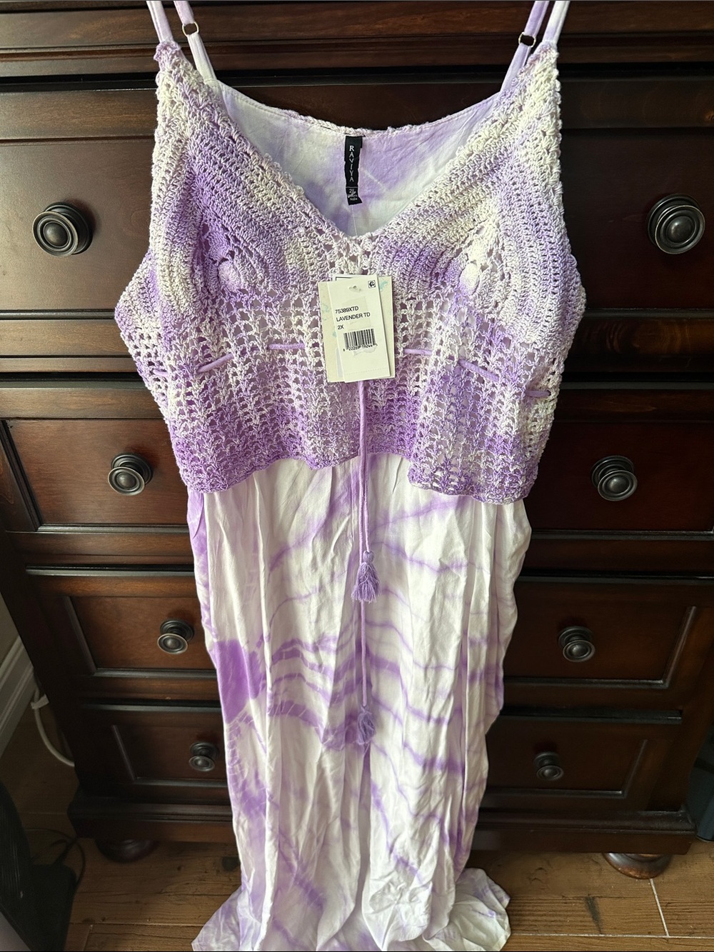 Raviya Lavender Crochet Bodice Tie-Dye Maxi Slip Dress